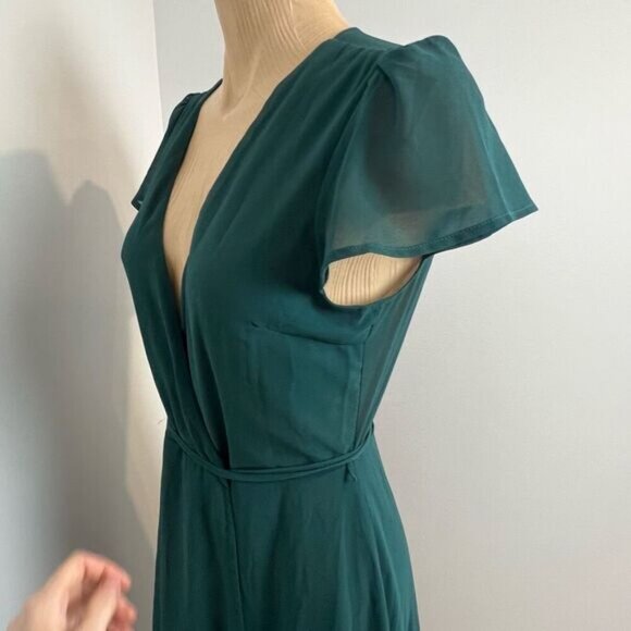 Soieblu Women’s Medium Dark Green Wrap Deep V Formal Dress Maxi Gown Bridesmaid - Picture 7 of 12